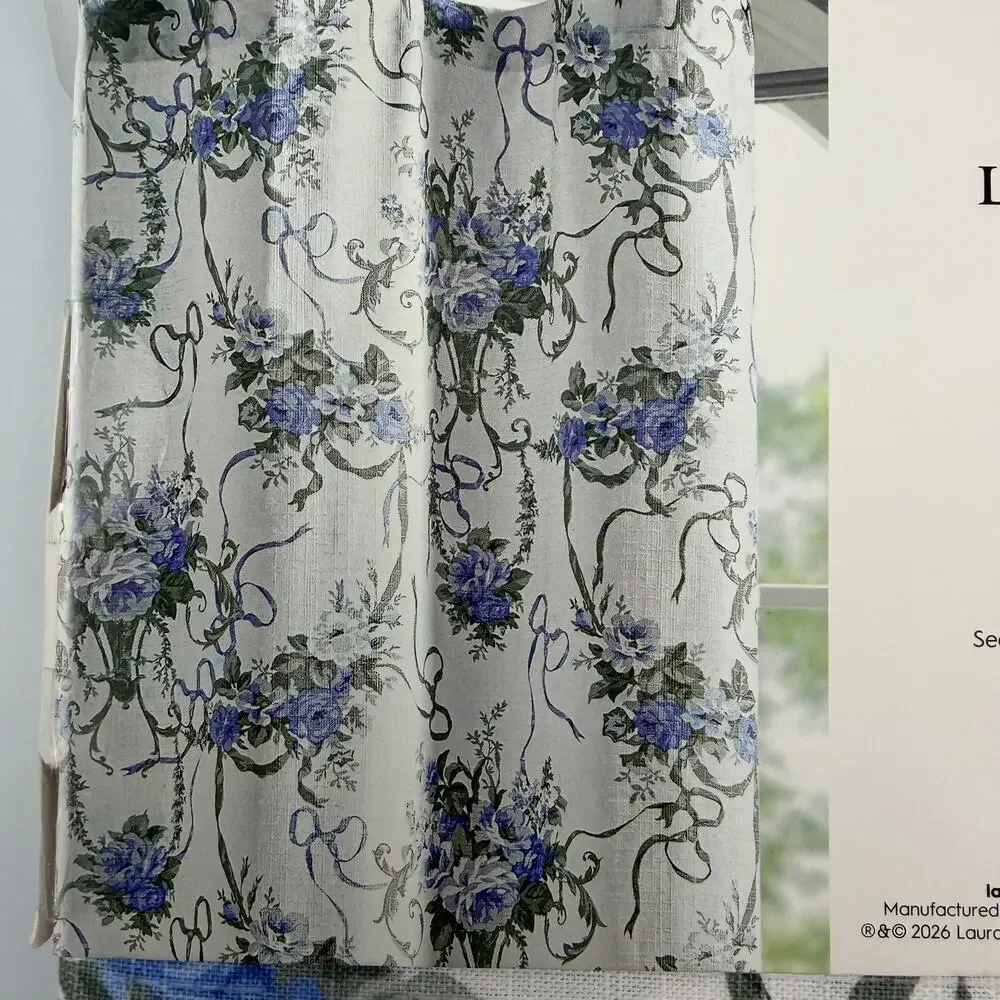 Laura Ashley Pricilla's Bows Shower Curtain Floral Cottagecore Blue White 72x72